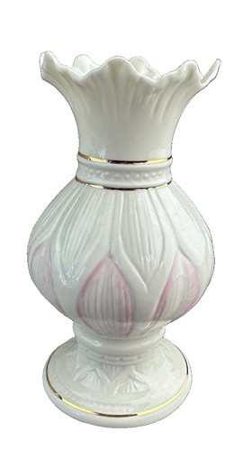 1980s belleek vase white pink - belleek, vase.